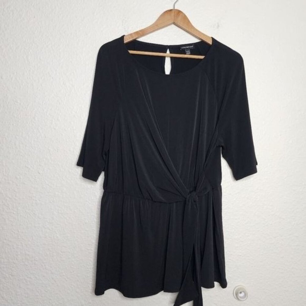 Lane Bryant Faux Wrap Peplum 3/4 Sleeve Blouses Black Women's Size 14/16